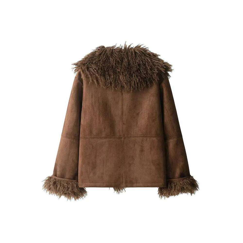 Shein Men's Jackets NLZGMSJ Women 2025 Autumn Winter Vintage Chic Faux Fur Jackets Long Sleeve V Neck Pockets Loose Fashion Thick Warm Coats