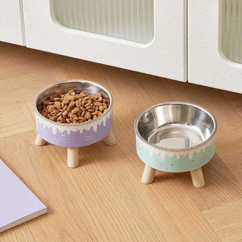 An ice cream pet bowl Colorful feeding and water cat bowl Fashion cartoon design dog bowl Pet highlegged neck bowl J251113