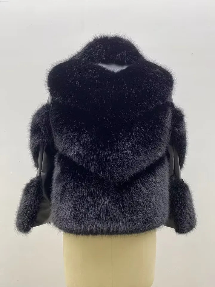 ZADORIN Winter Coats Furry Faux Fur Coat Women Turn Down Collar PU Leather Splicing Warm Lining Jacket 251014