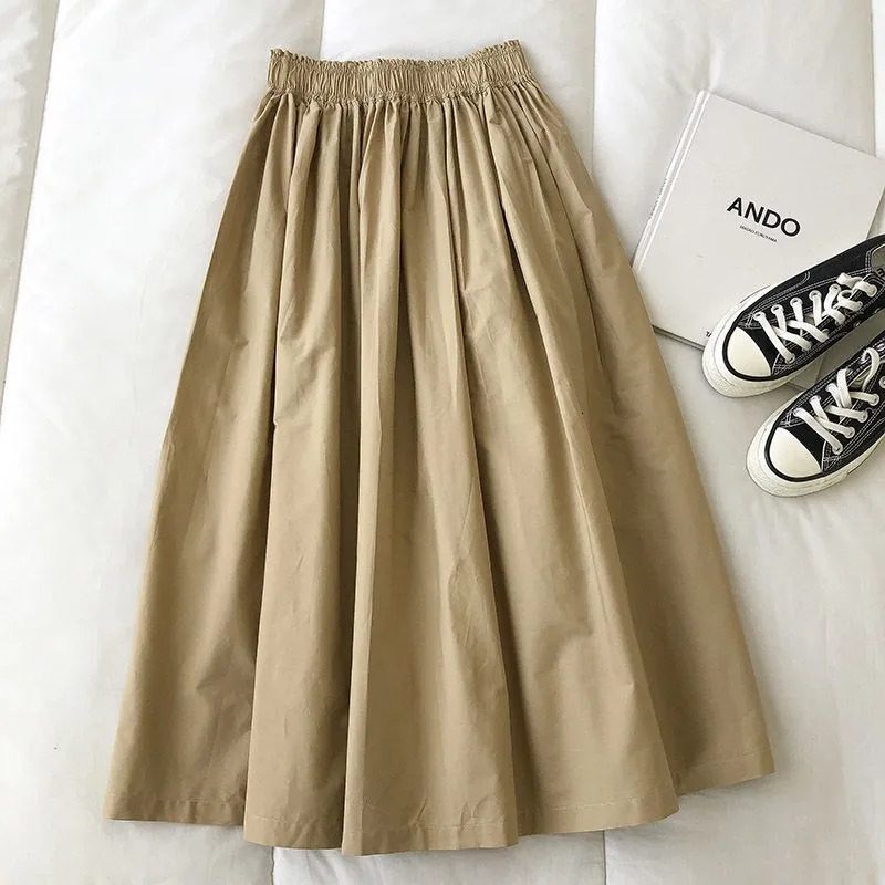 Women Black skirt midi High waist korean style Pleated a line Vintage Clothing 2025 Summer Casual Fashion Ladies Work Wear 251028