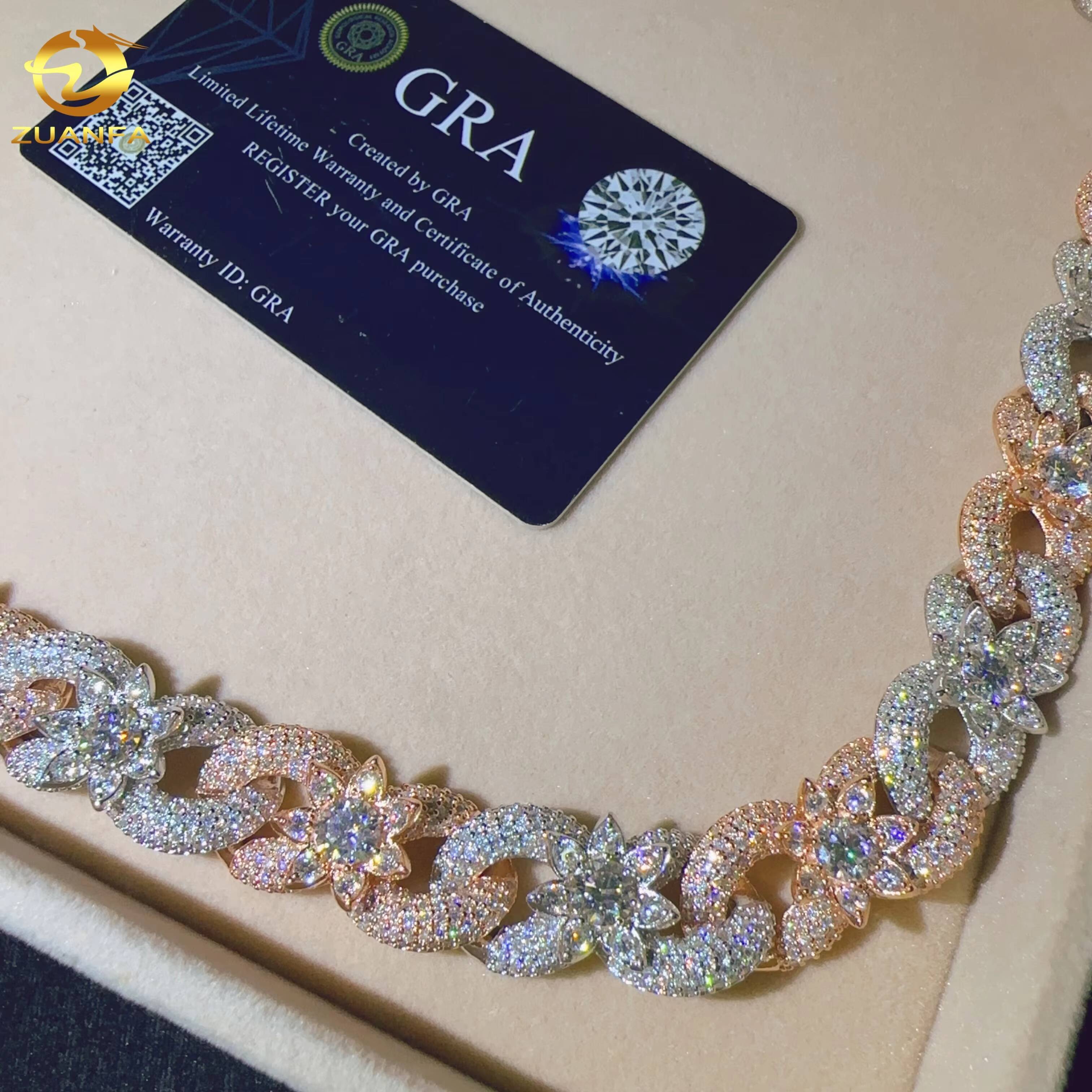 Pass the Diamond Tester D Color VVS Moissanite Diamond Sterling Silver 925 Cuban Link Chain Moissanite Cuban Link Necklace