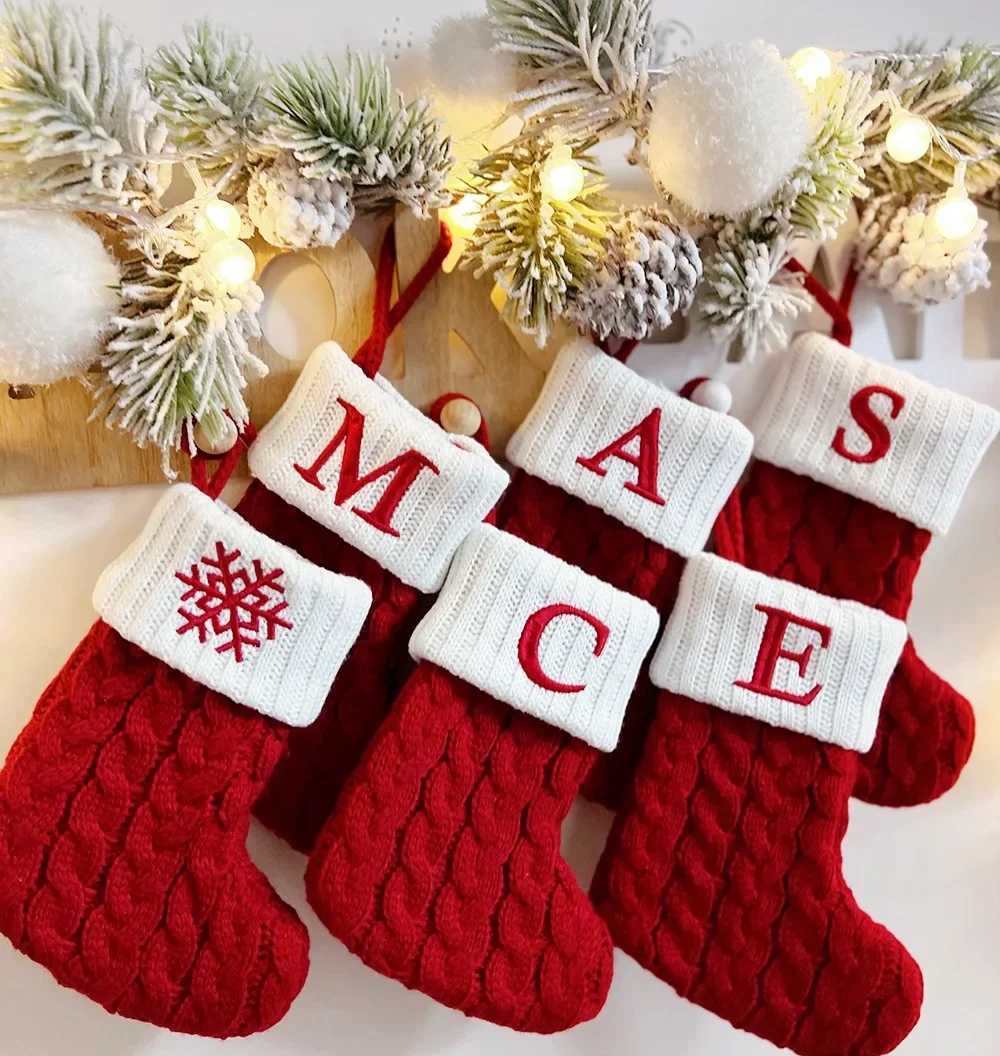 Christmas Boots Letters Christmas Stocking New Knitting Christmas Tree Pendant Decorations SnowflakeChristmas Socks C251030