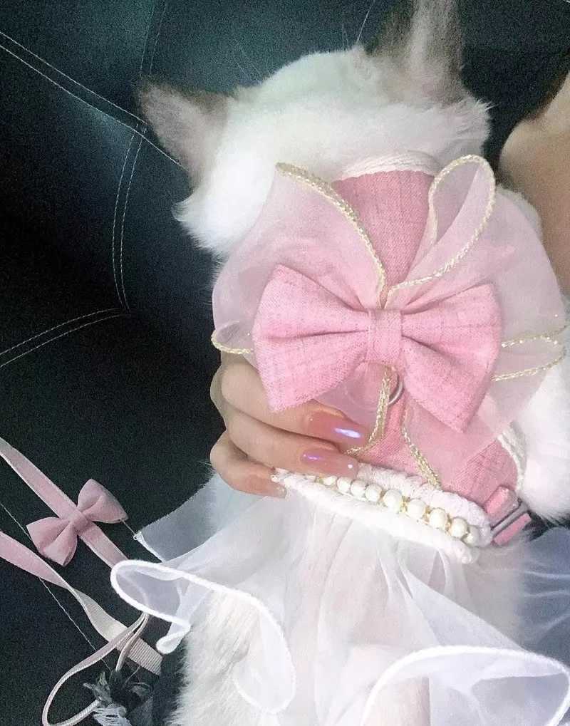 Cute Bowknot Pet Harness Leash Princess Cat Dress Costumes Nylon Kittten Dress Puppy Harness For Rabbit Teddy Cats Clothes J251129