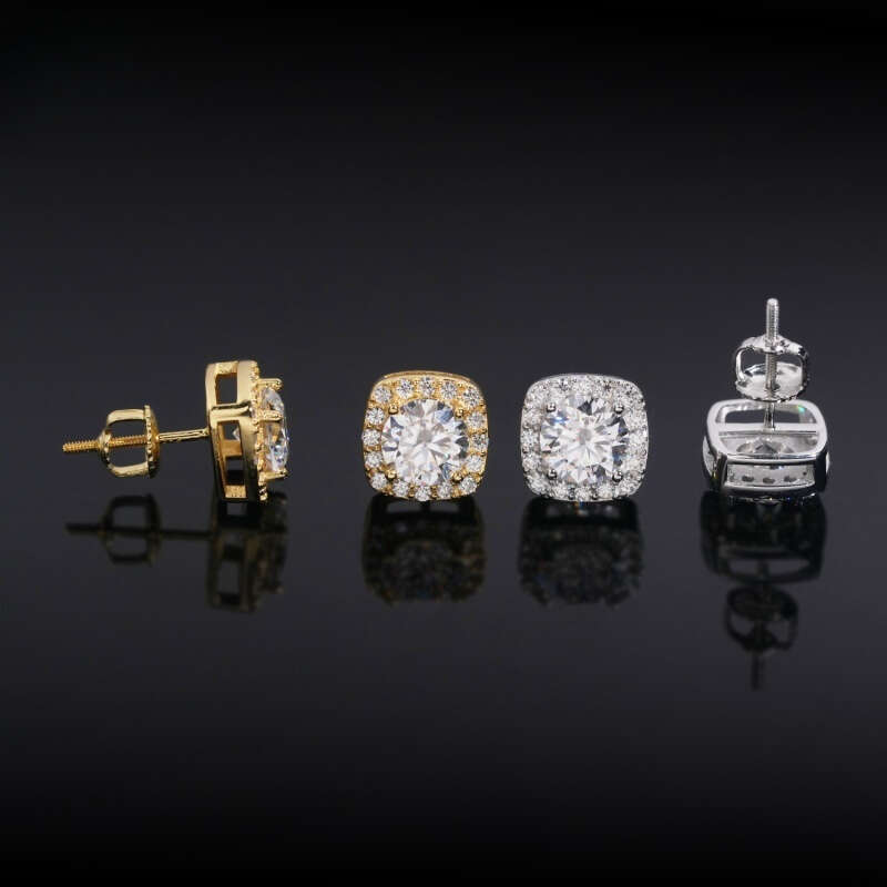 GRA Certificate VVS1 Silicon Stone Earrings Sterling Sier Gold Hip Hop Style Unisex Test