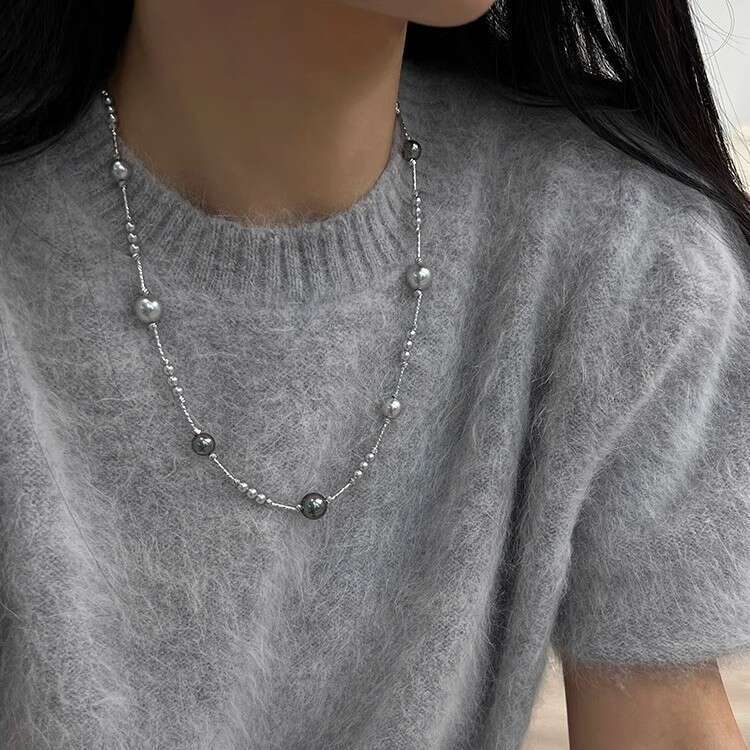 Mother-of-Pearl Ruyi Buckle Starry Sky Genuine Hemp Gray Shijia Pearl Necklace Fashionable Temperament Internet Celebrity Long Sweater Chain