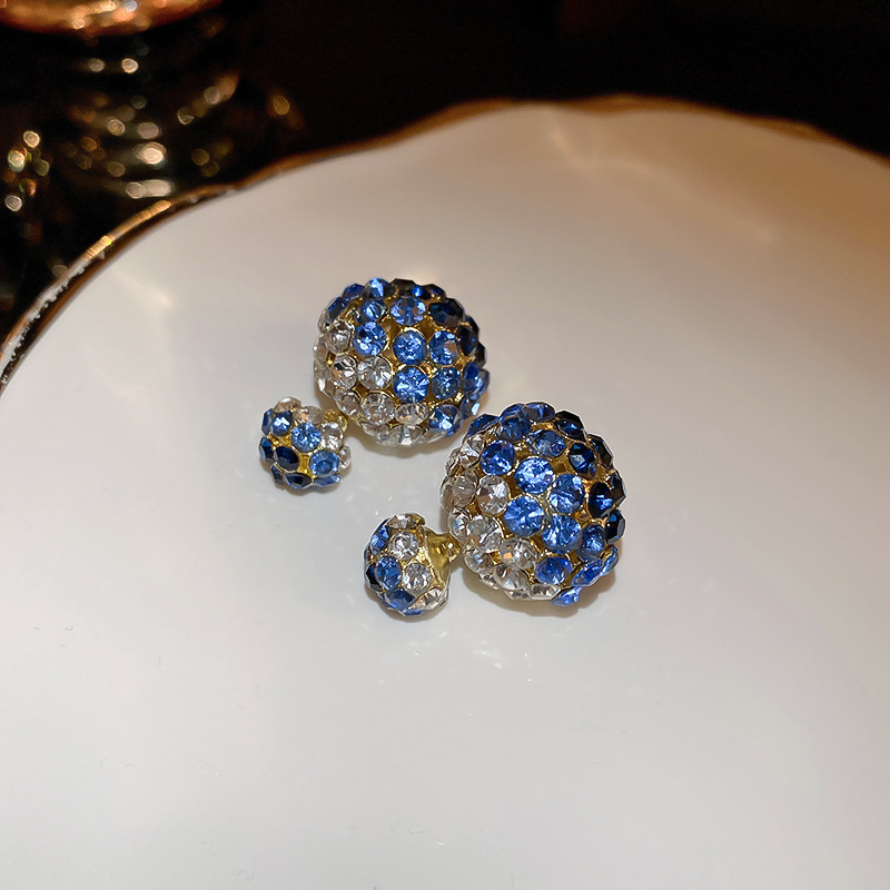 Sier Needle Inlaid Dia Large Small Round Front and Back Wear Korean Light High-end Sense Niche Fashion Earrings for Women