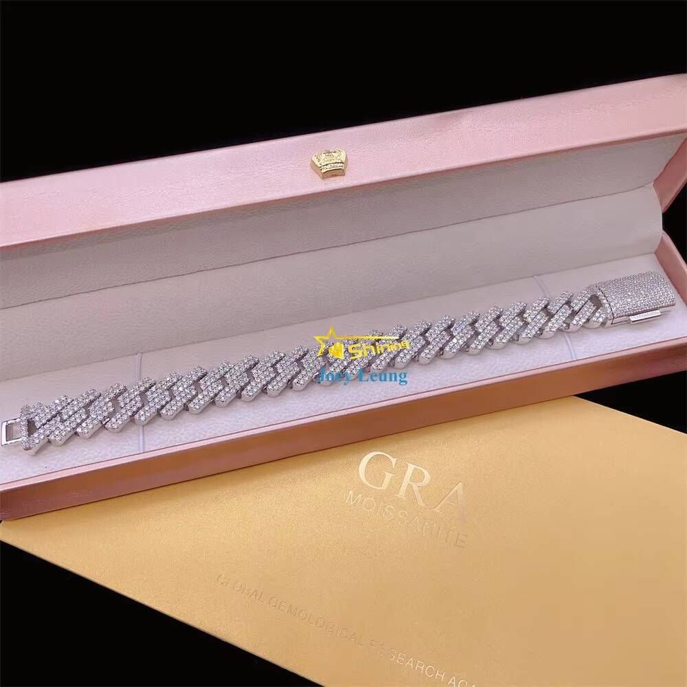 925 Sterling Silver Gold Plated VVS Moissanite Diamond Custom 15MM Iced Out Cuban Bracelet