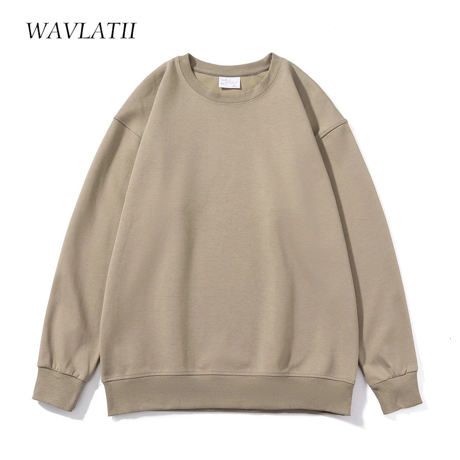 WAVLATII Women Simple Style Khaki Sweatshirt Female Fashion Streetwear Soild Oneck Hoodie Casual White Tops for Autumn 251030
