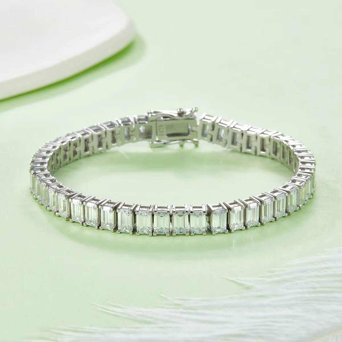 Custom Silver Bracelet Emerald Cut Moissanite Tennis Bracelet Nickelfree for Allergy Safety Jewelry Fine Pendants Charms