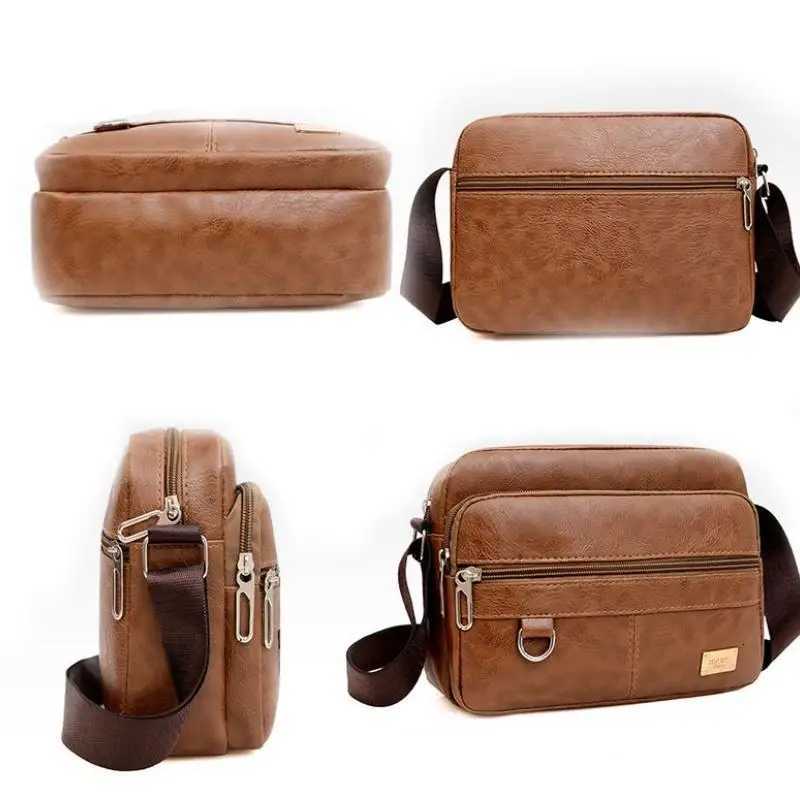 Leather Mens Sling Bag Messenger Shoder Crossbody Bags Large Capacity Handbags Mtifunctial Work Bag Y251011