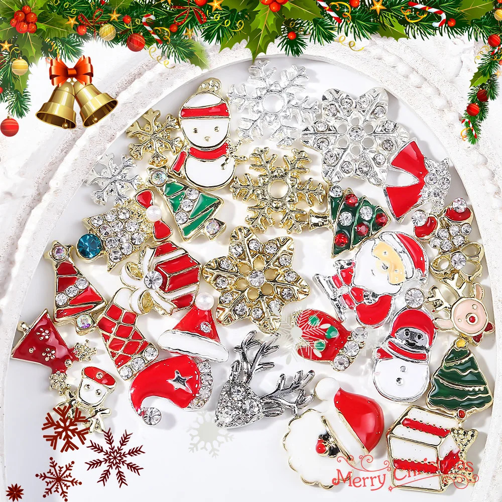 Christmas Nails Figures Rhinestones Decor Diamond Metal Alloy Xmas Ornaments Charms Manicure Diy Jewelry Nail Art Accessories 3d 251027