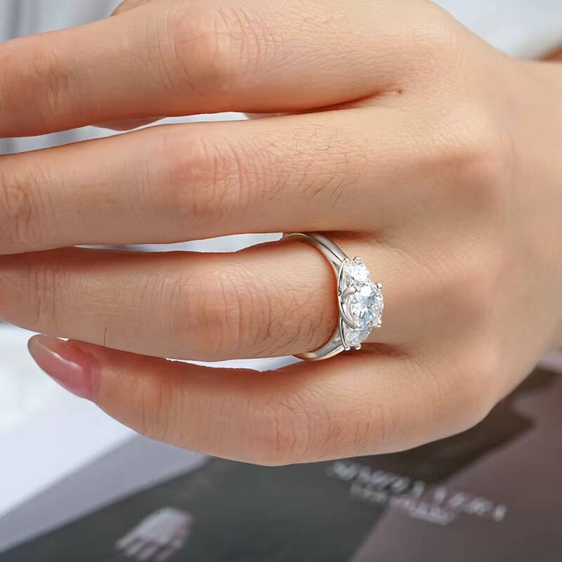D Color 65mm 5mm Mossanite Diamond 925 Pure Silver Sterling Three Stone Ring Real Moissanite Engagement Rings Bands for Women