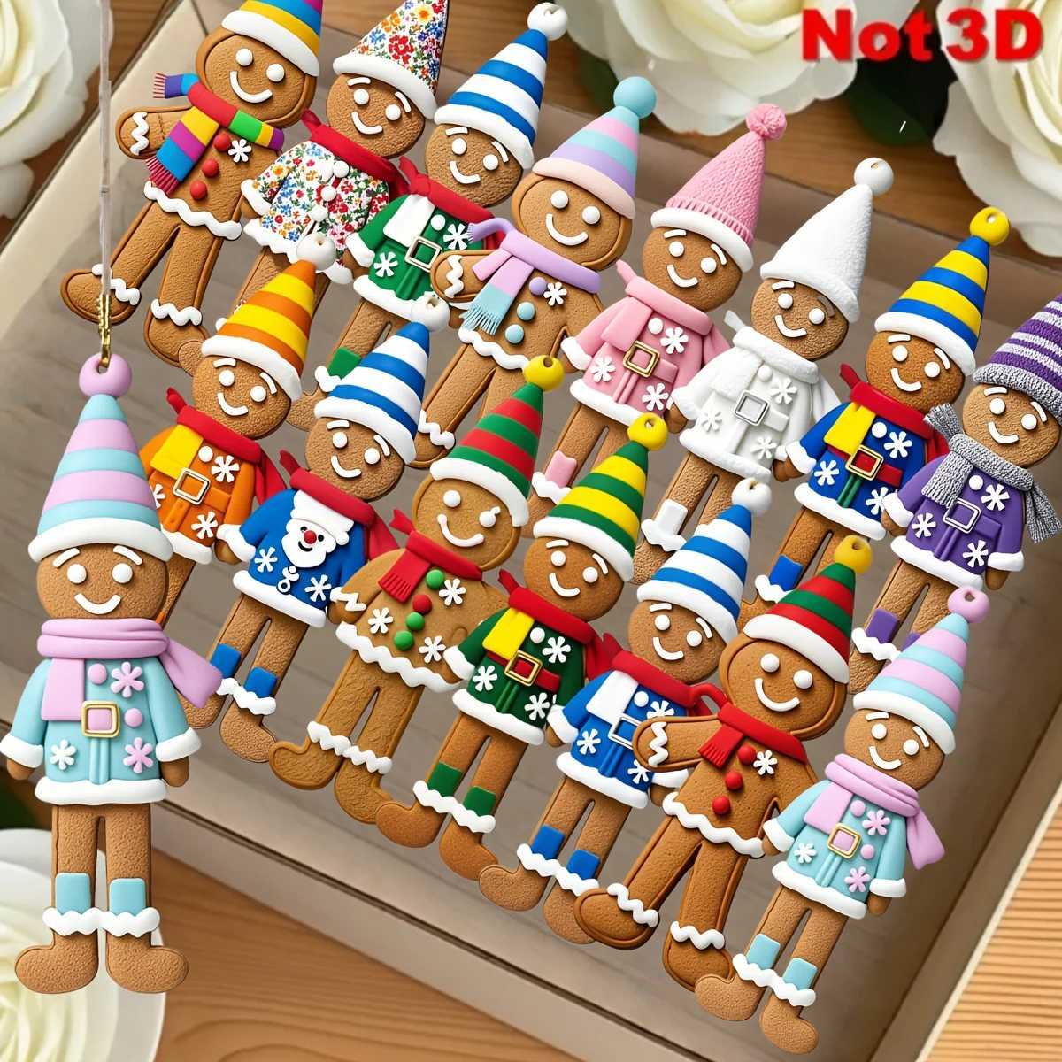 15pcs Gingerbread Colorful ic Christmas Tree Decors 2D Plane Wooden with Holiday Hat and Scarf for Family Xmas Gifts Giving C251030
