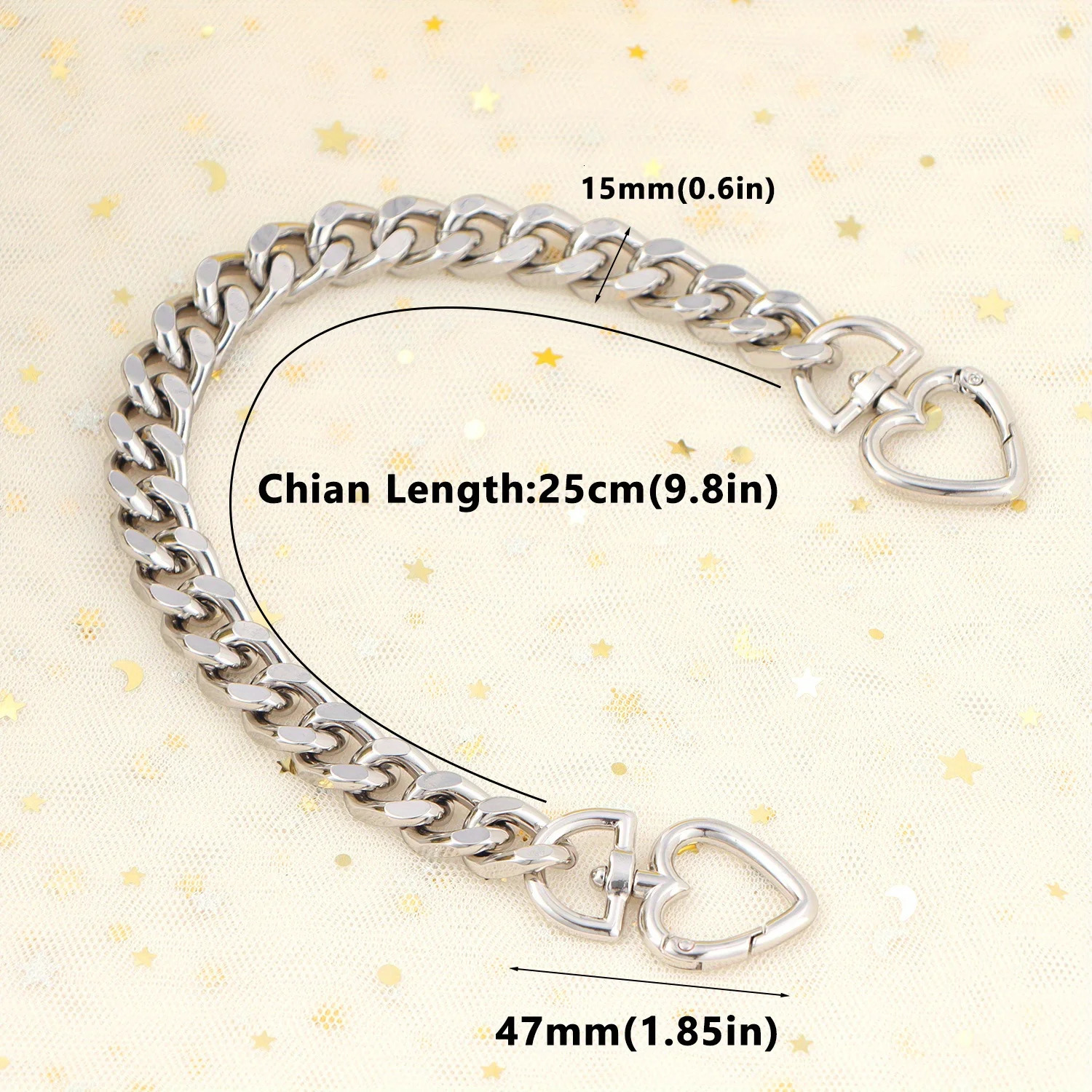 Heart Shape Metal Purse Chain Strap Extender for Accessory Charms Lengthen Crossbody Shoulder Handbags Strap 251030