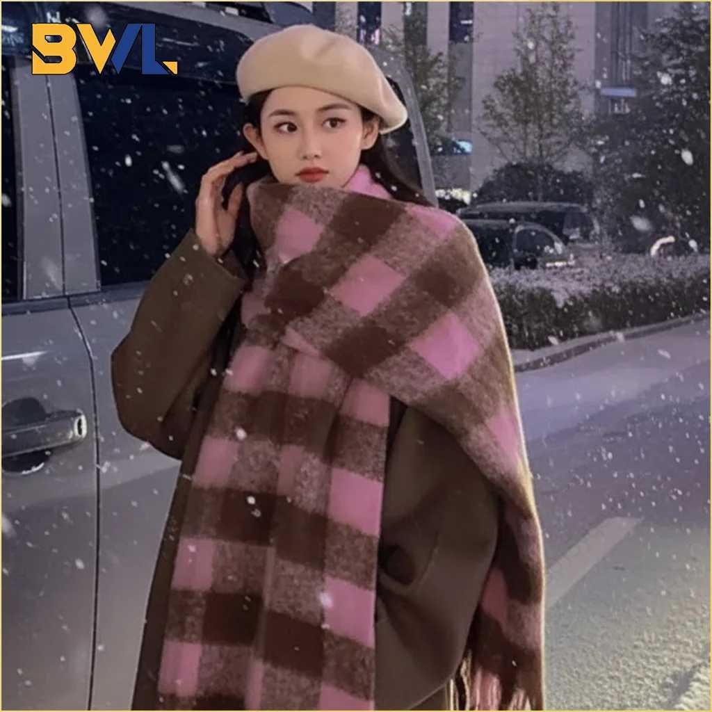 123PCS Autumn and Winter Korean Checkered Scarf Soft and Thick Design Cozy and Warm for Women Best Gift for StudentsW251030