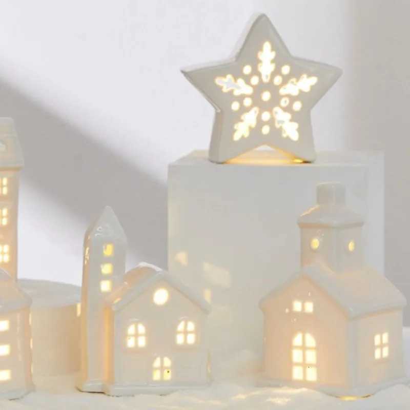 Christmas Ceramic Light Up Tree House Desktop Ornament Holiday Home Decor Tabletop DecorationChristmas Perfect Gift Idea C251030