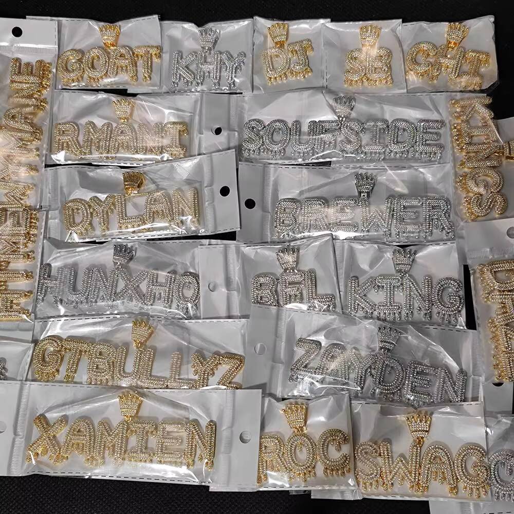 Hip Hop Crown Hook Diamond Letter Pendant Jewelry Shiny moissanite Gold Plated Custom Name Necklace for Men Women Designer style customizable letters