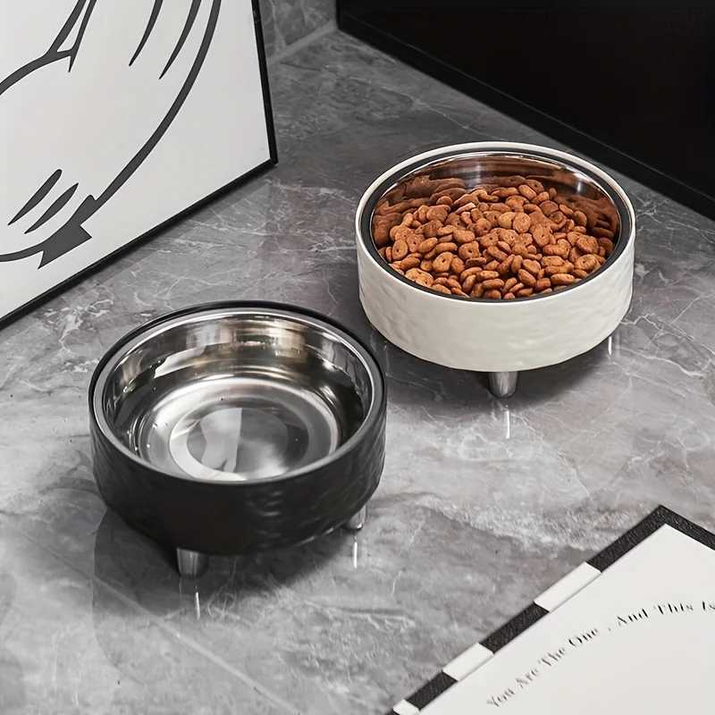 Elevated Stainless steel Pet Dog Cat bowl Heighten Neck Protection Food Bowl Antidumping Nonslip Suitable for Kittens and P J251113