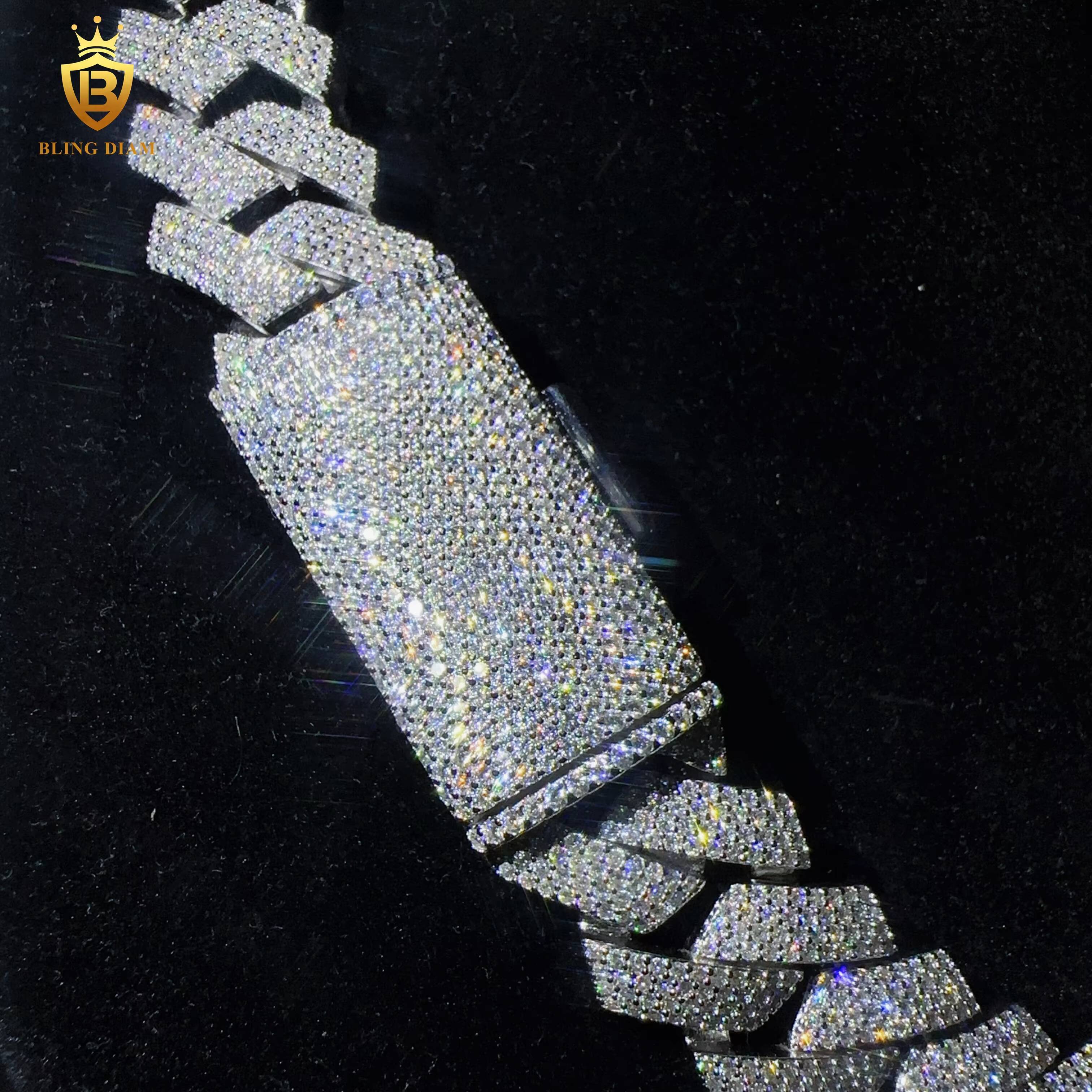 VVS Moissanite Diamond Iced Out Hip Hop 20MM Miami Cuban Link Chain Necklace Sterling Silver 925