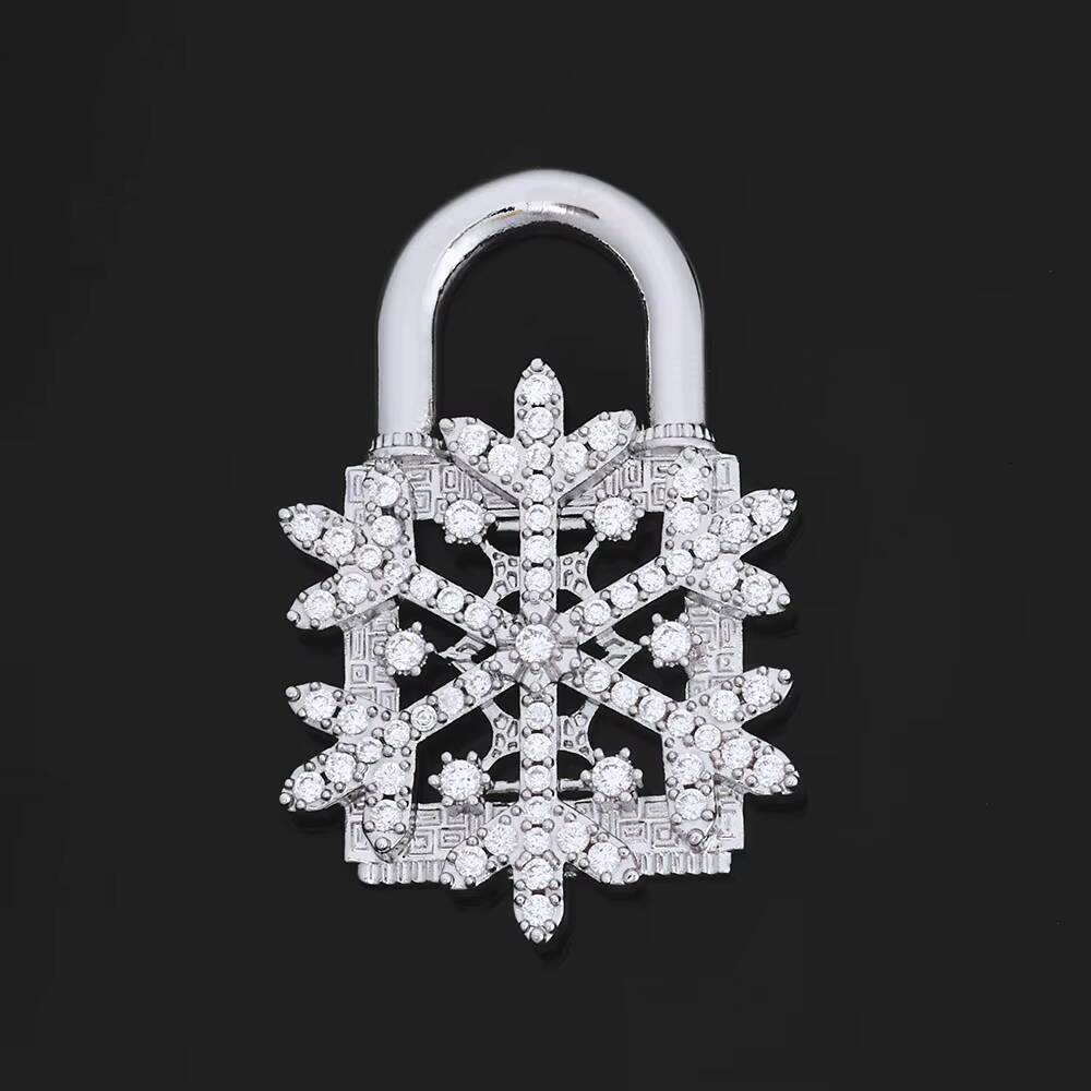 NUOYA Iced Out Diamond Snowflake Pendant Necklace with Fine Chain for Women Keybox Padlock Design Charm Pendant Fashion Jewelry Designer's style