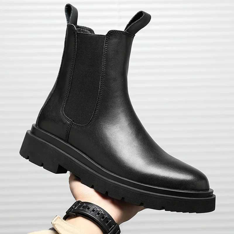 2024 Autumn New Chelsea Boots for Men Black Boots Platform Shoes Fashion Ankle Boots Winter Slip on Men Shoes New Z251029