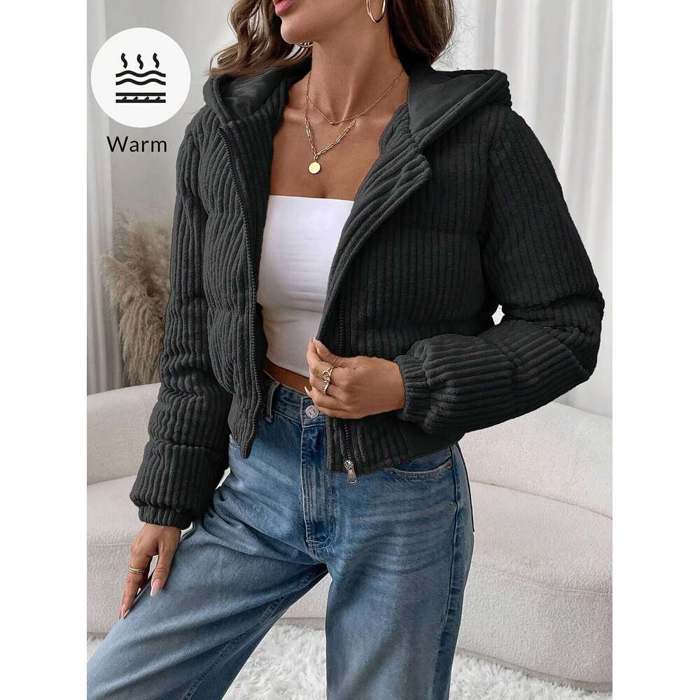 Elegant Jacket Elegant Women S Short Zip Up Hooded Jacket Full Zip Closure H Line Silhouette Flared Hem Hine Washable Versatile Casual To Semi Formal
