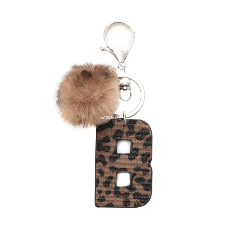 Fashion Leopard English Alphabet Artificial Leather Keychain Exquisite Letter Keyring Women Handbag Charms Accessories Gifts 251030