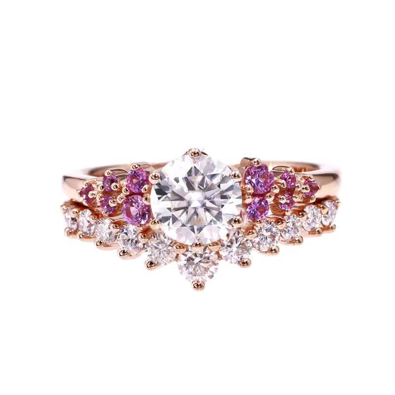 Tianyu Gems Color Gemstone pink Sapphire Rose Gold Moissanite Lab Diamond Rings for Engagement