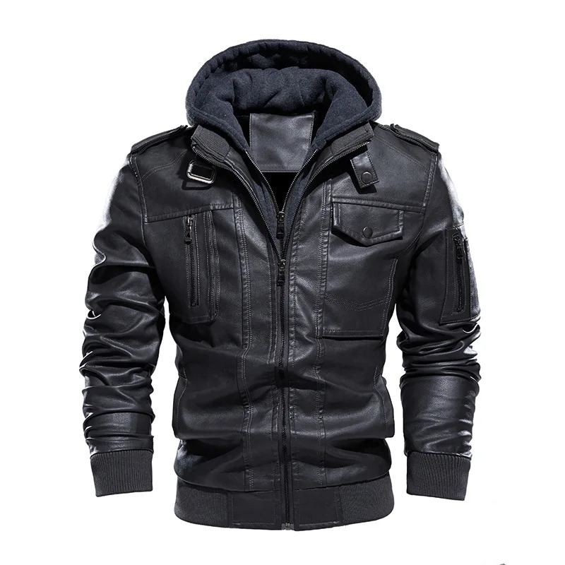 Winter Mens Leather Jacket Highquality Plush Thick Men Motorcycle Street Fashion Hooded Coats Clothing 3XL 251029