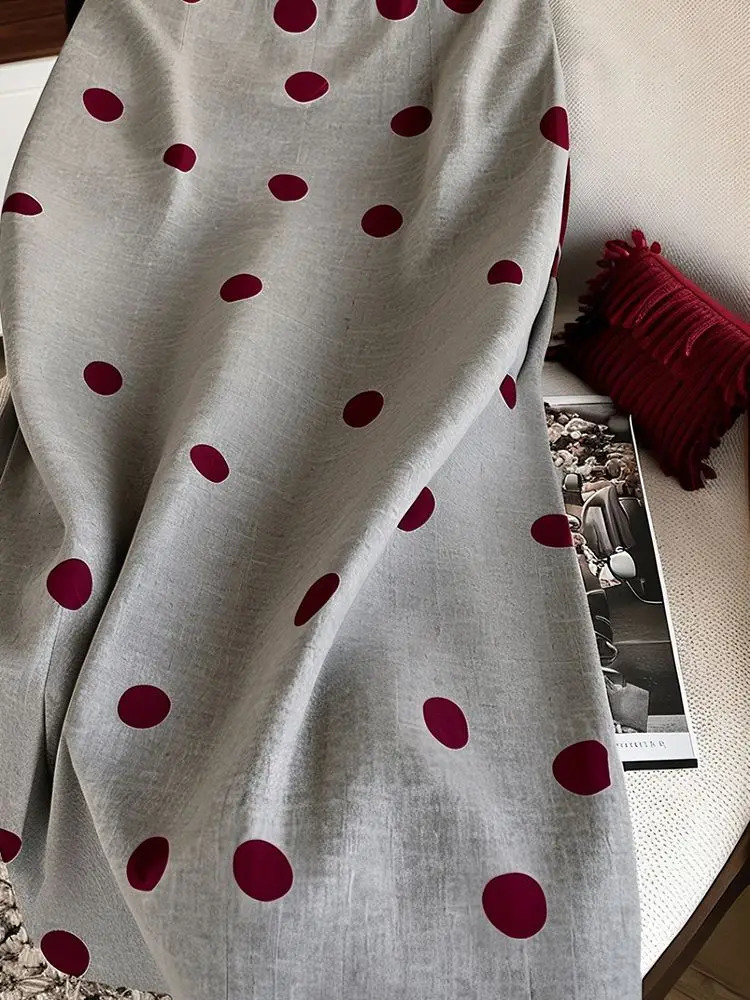 Xgoth Grey Polka Dot Straight Tube Aline Long Skirts for Women Spring Stylish French Vintage High Waist Slimming Midi Skirt 251028