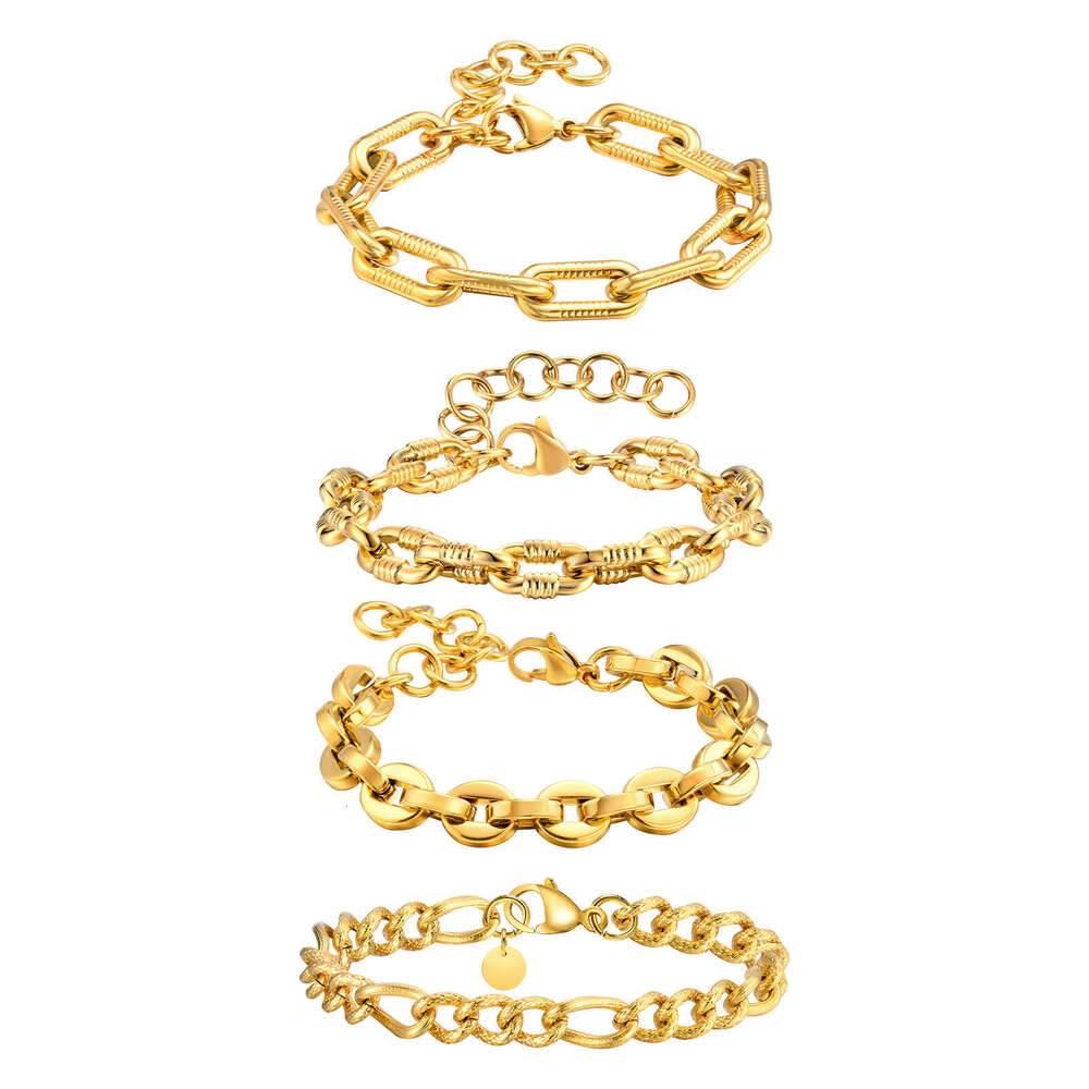 Ladies' Stainless Steel Emed Thick Chain gold Bracelet Hualanxin 2290