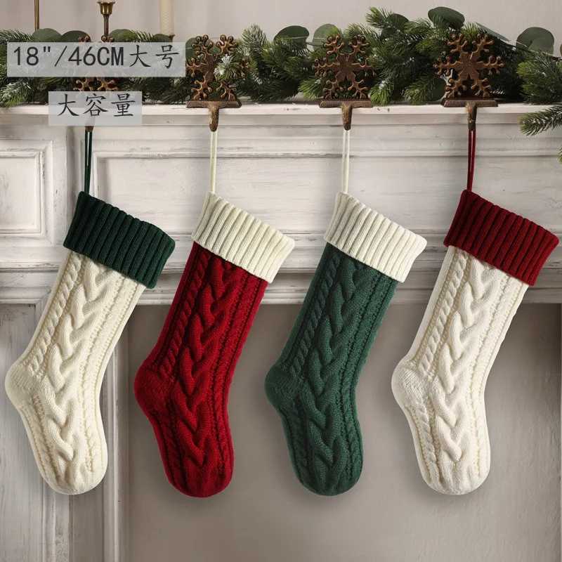 46CM Larger Christmas Gift Stockings ic GreenRed Knitted Hanging Decorative Stocking for Christmas Party Family Decor C251030