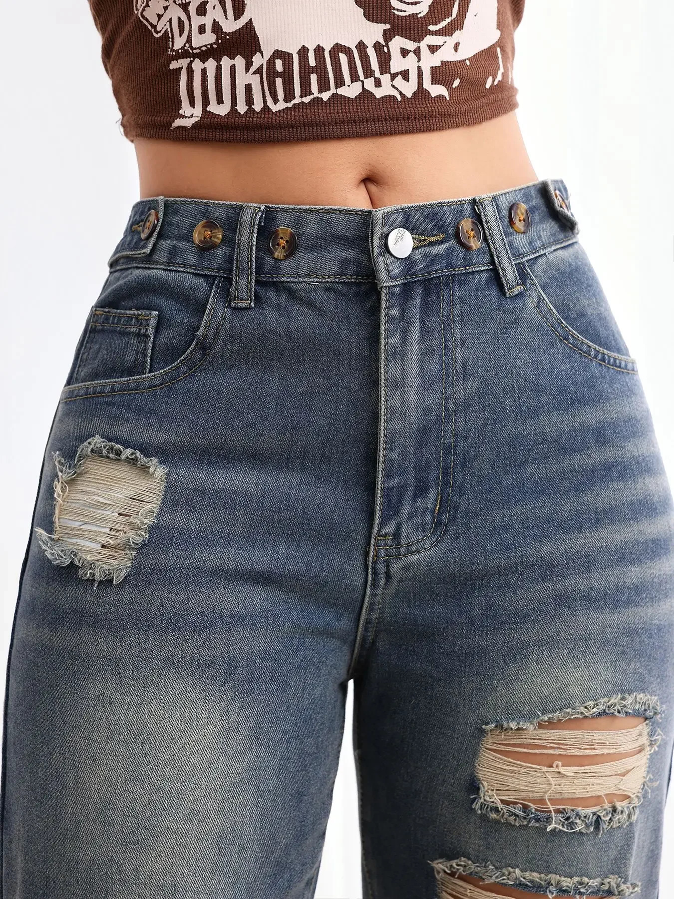 Baggy Jeans Womens Jeans Flared Jeans High Rise Ripped Denim Vintage Retro Style Loose Fit Comfort Stretch Fabric 251029