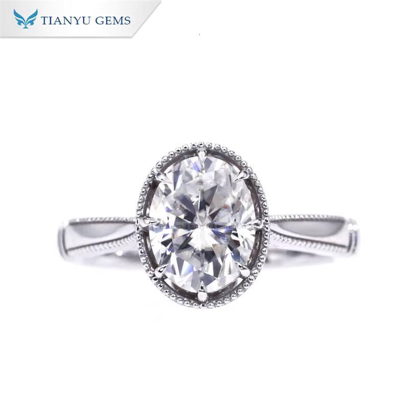 Tianyu Gems 7x9mm 2ct Oval HA Cut Moissanite Ring Milgrain Vintage Women 18k 14k 10k White Gold Engagement Rings Custom Jewelry