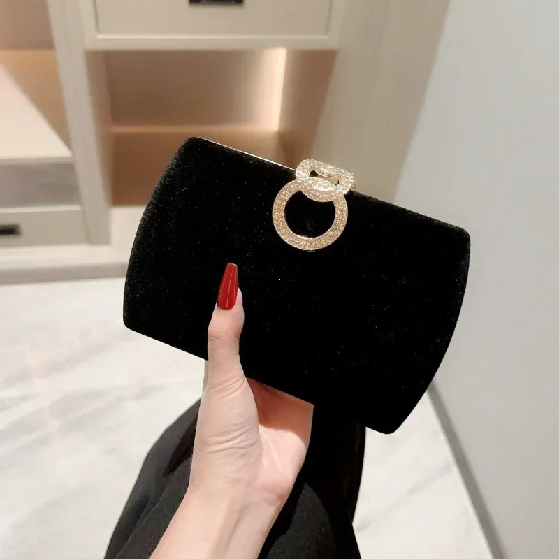 Ladies Autumn Winter Velvet Box Dinner Bag Sparkly Rhinestone Decoration Banquet Bag Clutch Evening Dress Bag Party 251030