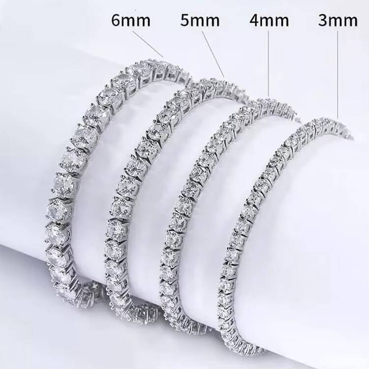 Unisex Sense Outfit Dignified Singlerow Tennis Chain S925 Sterling Silver Moissanite VVS Diamond Bracelet Bangles Jewelry