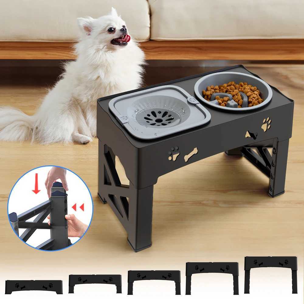 3 In 1 Pet Feeder Slow Feed Bowls Double Bowls Foldable With 5 Adjustable Height Suitable For Pets Of Different Heights J251113