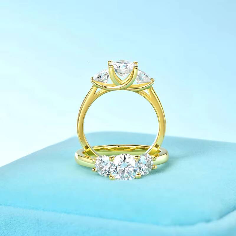 D Color 65mm 5mm Mossanite Diamond 925 Pure Silver Sterling Three Stone Ring Real Moissanite Engagement Rings Bands for Women