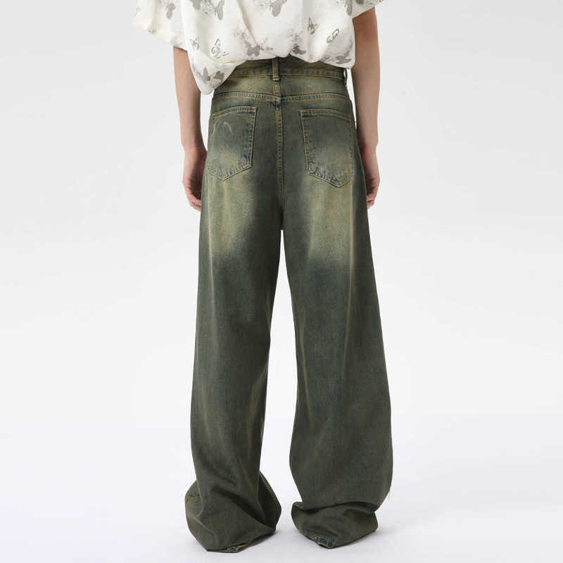 Men's Jeans Man Summer New American High Street Vintage Straight Wide-Leg Jeans Trend