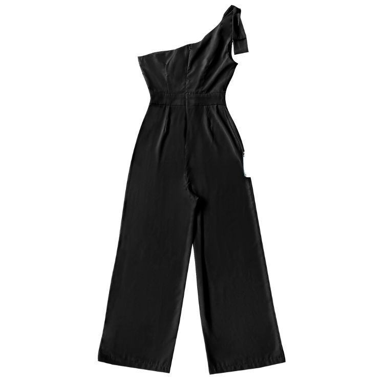 One Shoulder Womens Polyester Jumpsuit - Black/Bright Steel Blue with Comfortable Fit--1762