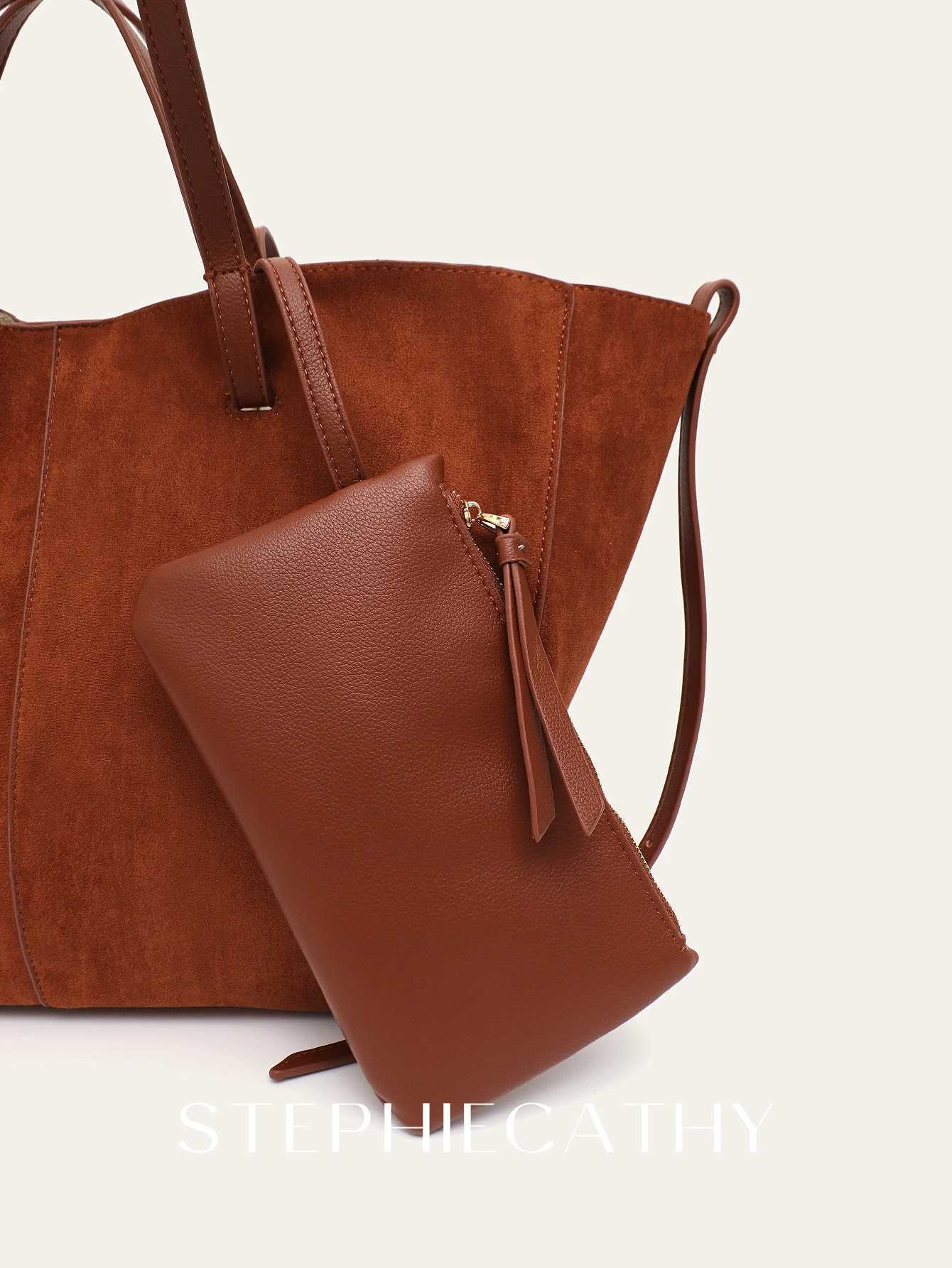 Designer bag Wens Solid Color Soft Faux Suede PU Leather Large Tote Simple Large Capacity Shoder Handbag Purse Daily Shopping Cmute Y251029