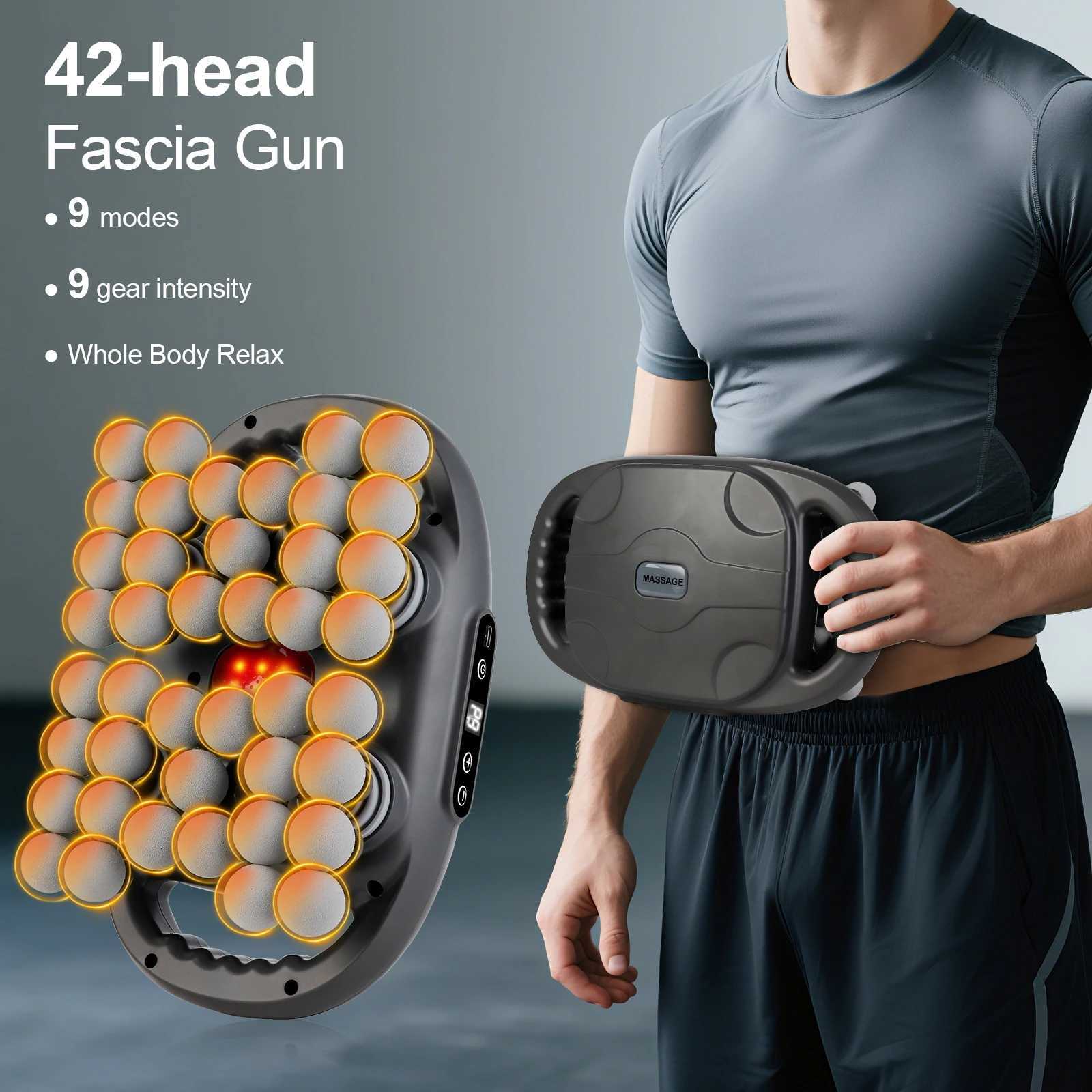 42 Heads Fascia Gun Highfrequency Vibration Deep Massage Device for Shoulder Waist Back Leg Body Muscle Relaxation J251030