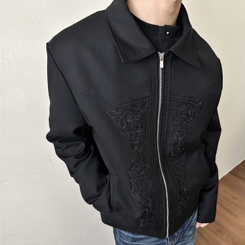 American Style Carved Designer Coat Western Embroidery Jacket Men's Trendy Brand Cleanfit Niche Design Short Turn-down Collar Jacket