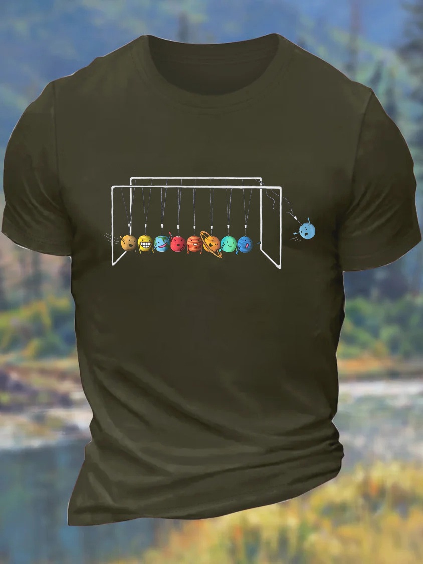 European & American Oversized Men's Planet Impact Animation Print Cotton Crew Neck Relaxed Fit T-Shirt - TT7531