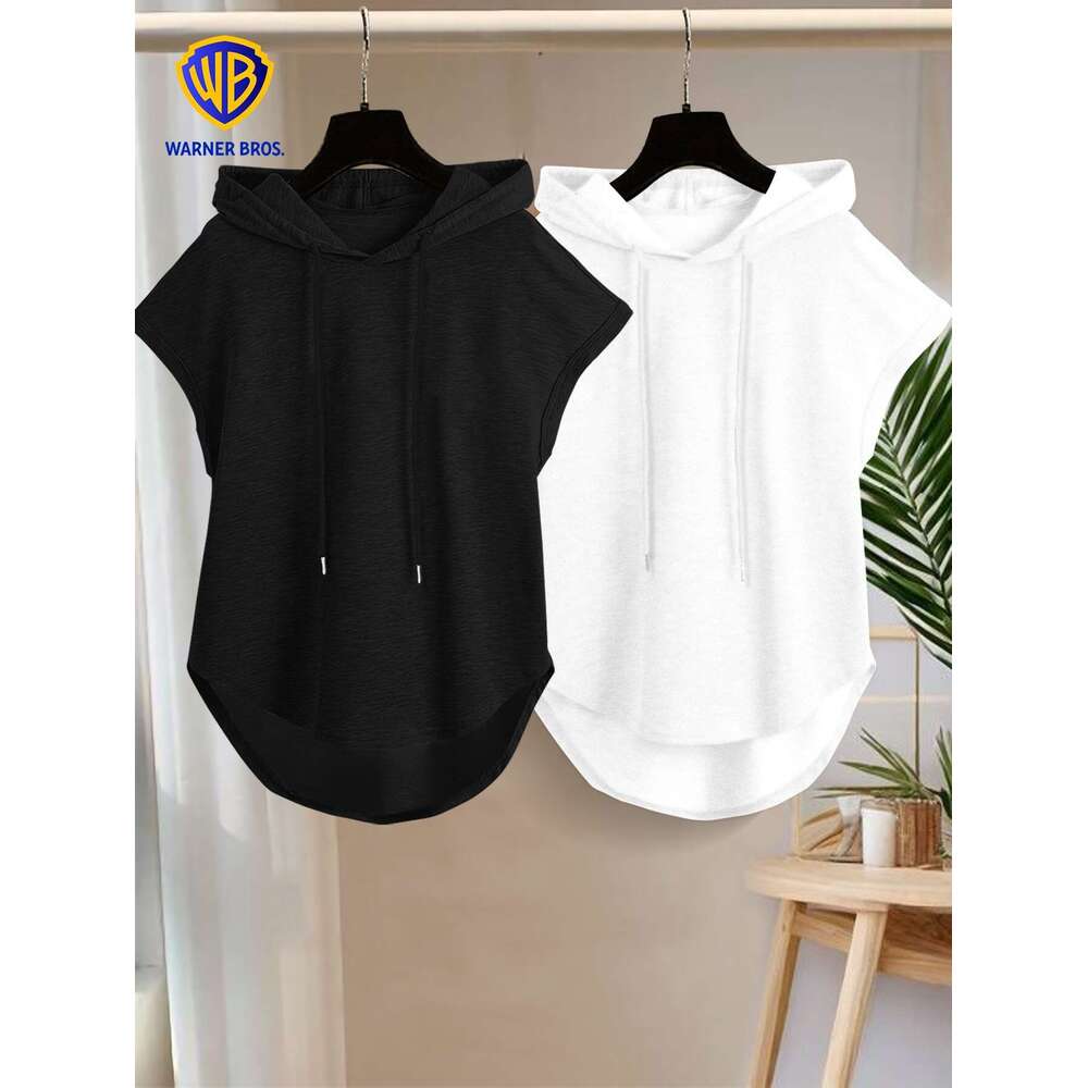 Cute Sweatshirts Pcs Women S Casual Sleeveless Hooded Sweatshirts Solid Color With Metallic Accent Pockets Relaxed Fit Hine Washable Spring Fall