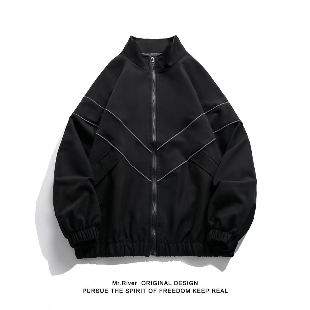 Trendy Brand Solid Color Reflective Designer Coat Sports Jacket Men's American Style Trendy Baseball Jacket Spring Autumn Loose Couple Jacket Coa