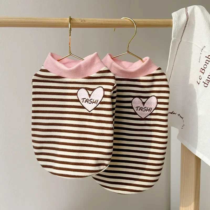 New Dog and Cat Striped Base Shirt Dog Love Tshirt Pet Clothes Teddy AutumnWinterSpring Teddy Dog Hoodie Puppy Clothes C251030