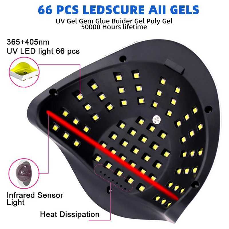 300W Professional Nail Dryer Lamp Powerful 66LEDs UV LED Lamp For Nails Drying Gel Polish With Smart Sensor Manicure Machine L251030