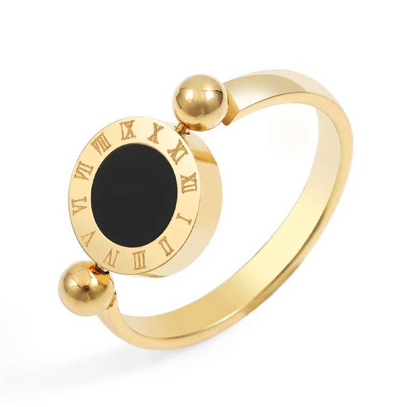 UILZ Fashion Roman Numerals Rotates Ring For Women Black White Vintage Ring Party Jewelry GiftW251030