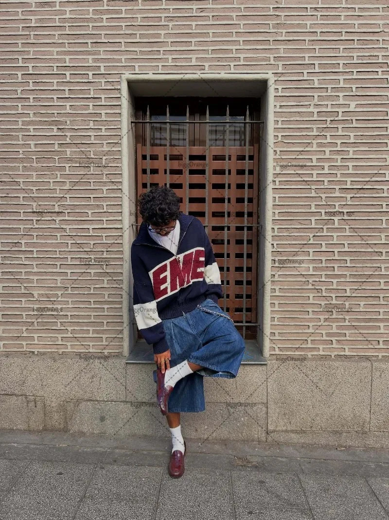 Letter Embroidery Hip Hop Harajuku Oversized Double Zipper Cardigan Men Casual Y2K Streetwear Trendy Vintage Loose Sweater Women 251029